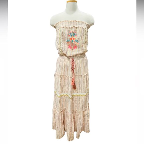 Venus Maxi Dress Multicolor Metallic Striped Embroidered Strapless Size L NWOT - Picture 4 of 10